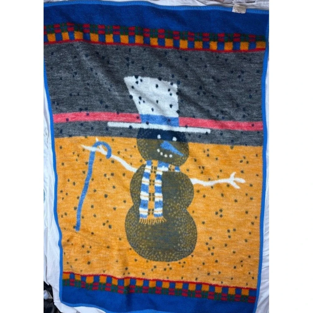 Biederlack Snowman Throw Blanket htf‎ Virgin Acrylic 50x70 Soft Germany Holiday
